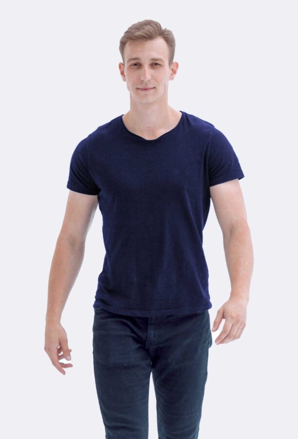 Basic Navy Thick Hemp T-shirt - Image 3